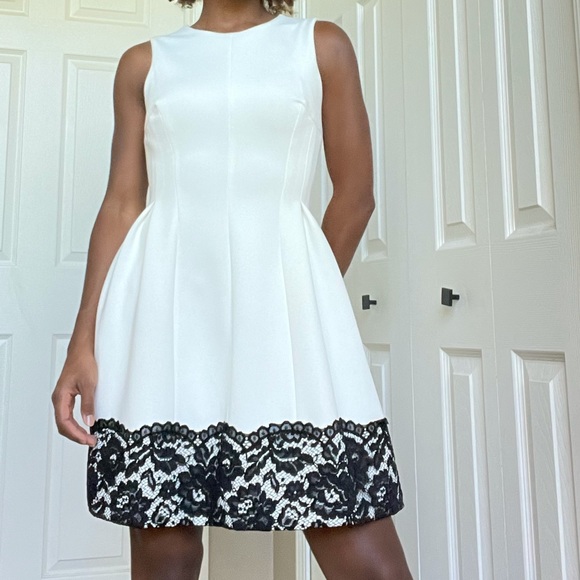 Dresses & Skirts - Calvin Klein White Dress with Black Lace